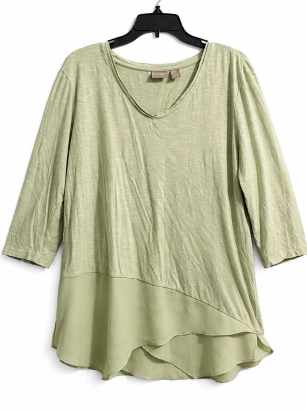 Chico's Light Green Layered 3/4 Sleeves V-Neck Tunic Blouse